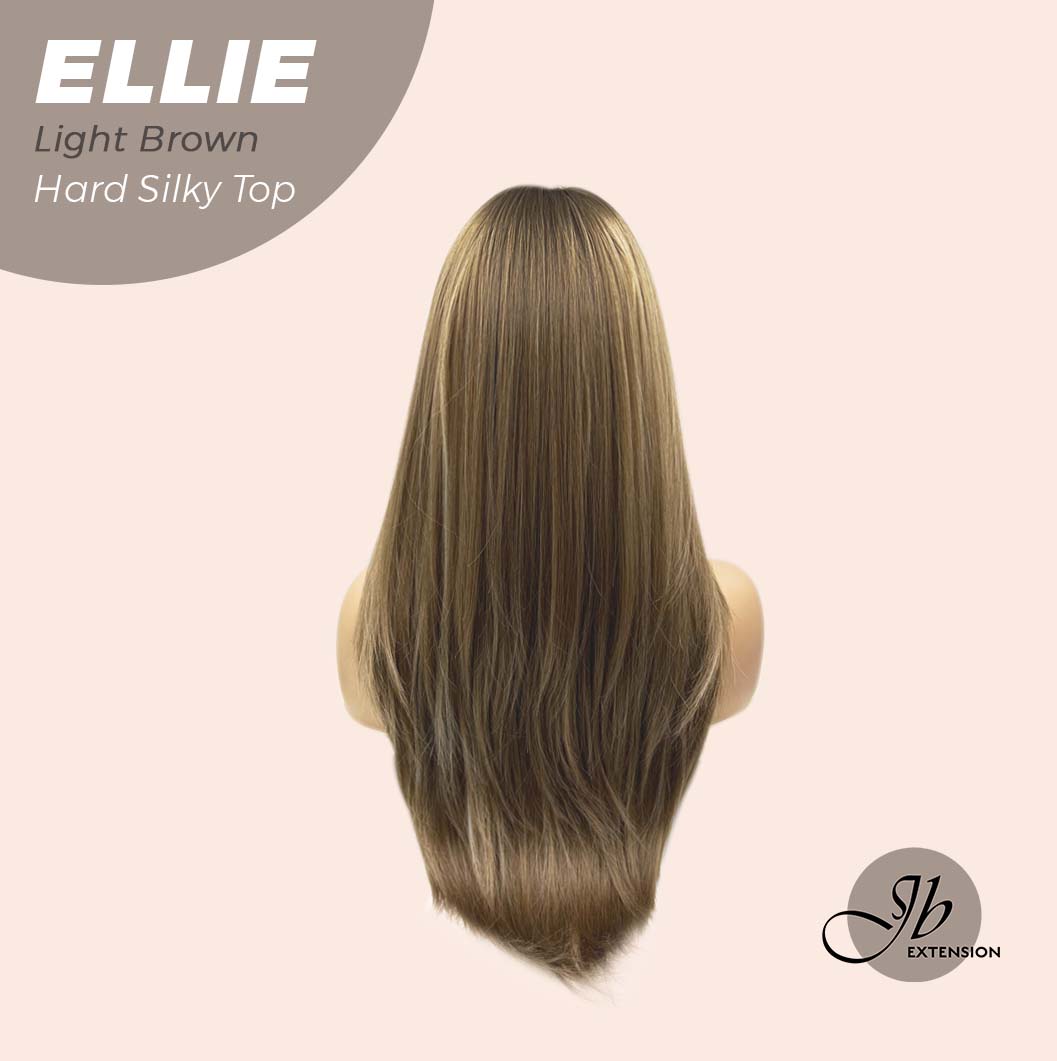 JBEXTENSION 26 Inches Scalpiana Light Brown Wolf Cut 3.5X4 Hard Silky Top Natural Scalp Effect Wig With Bangs ELLIE LIGHT BROWN Silk Top