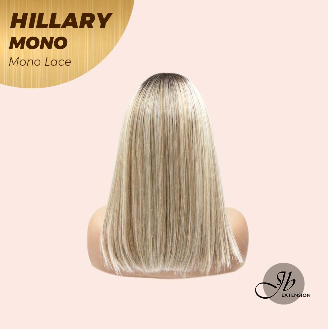 JBEXTENSION HILLARY MONO Monofilament Handmade Wig 6X5 Full Monofilament Hand Tied Top Wig 16 Inches Blonde With Dark Root Straight Mono Lace Wig With Anti-slip Silicone Strips Glueless Wig Hillary Mono【BENDY EAR TABS】