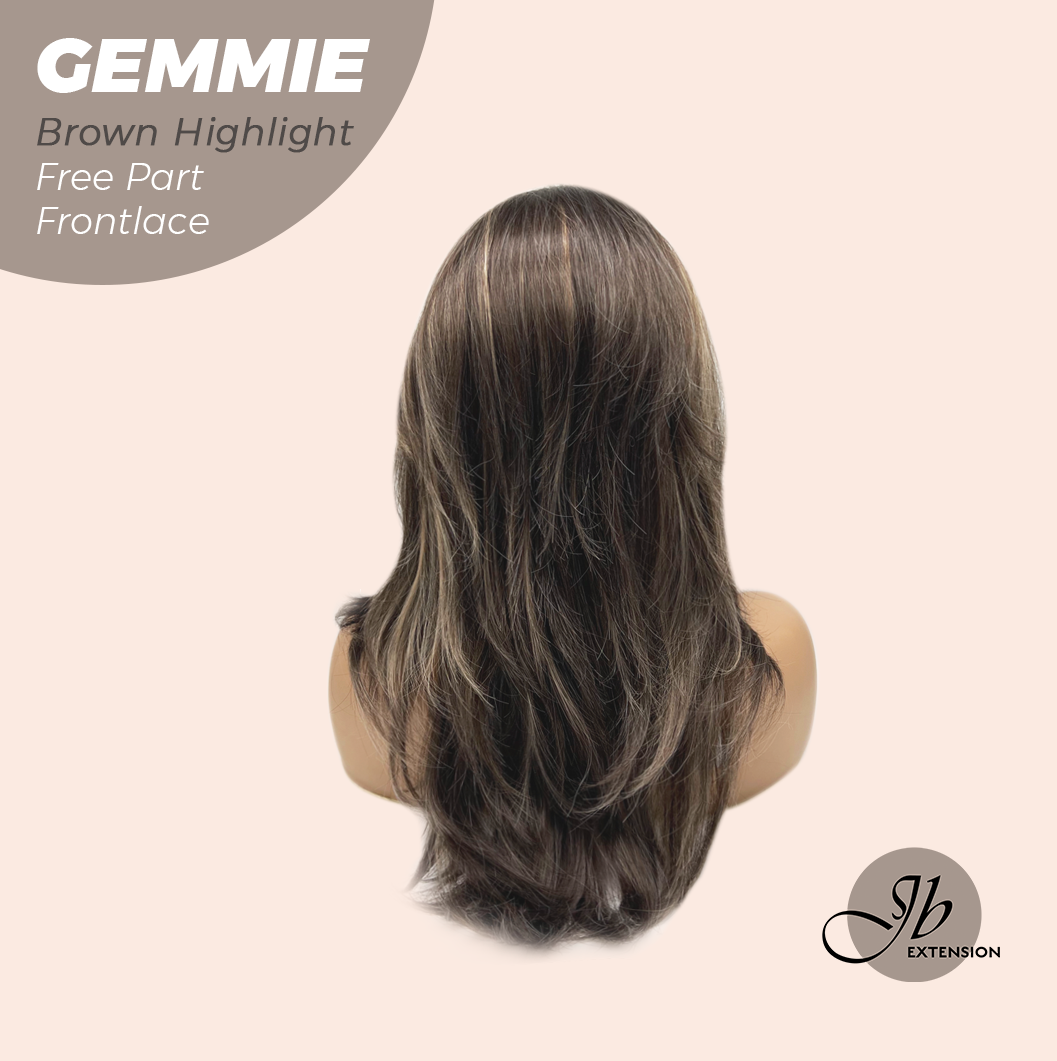 JBEXTENSION 20 Inches Brown Highlight Pre-Cut Free Part Frontlace Glueless Wig GEMMIE BROWN HIGHLIGHT