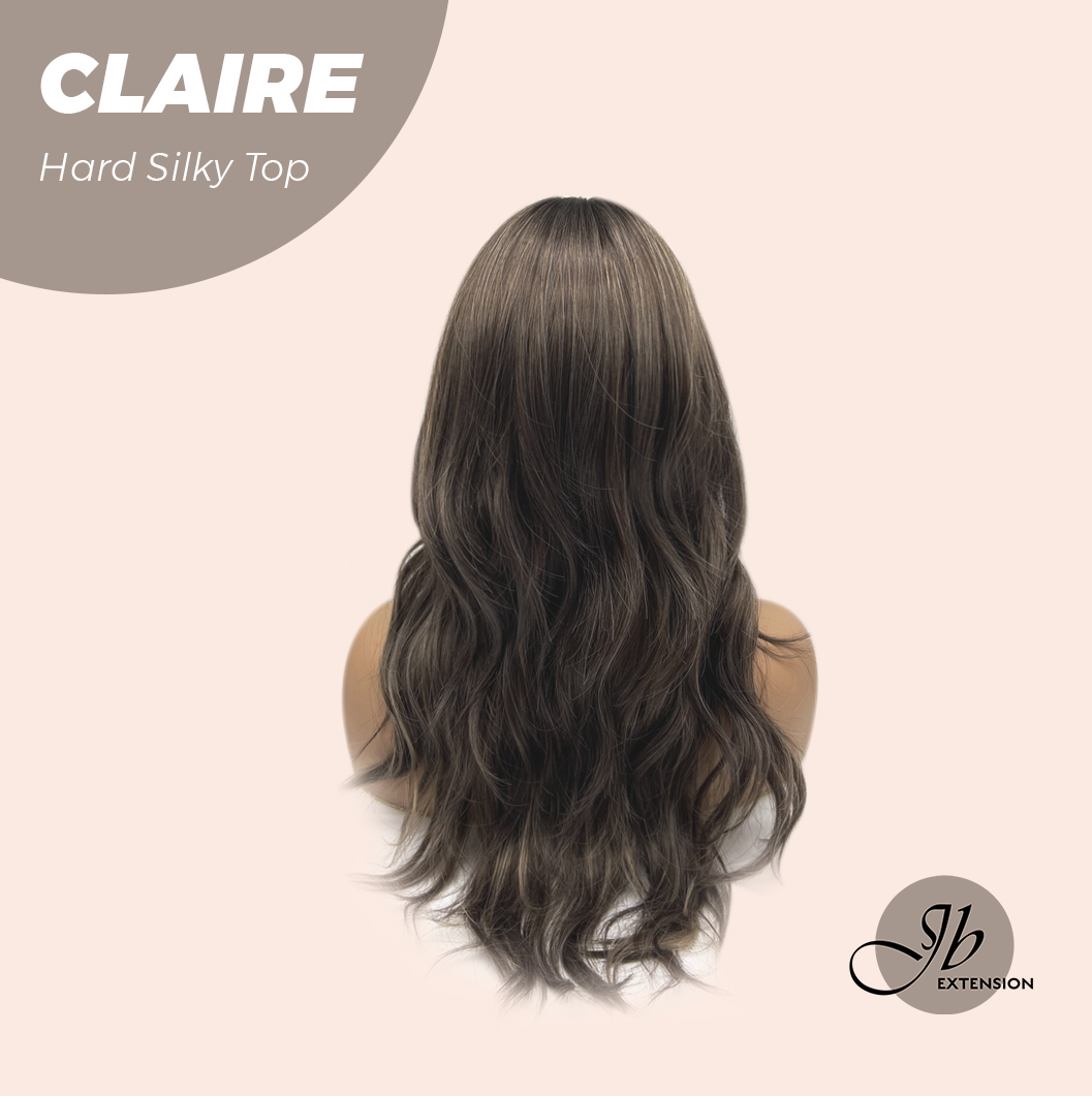 JBEXTENSION 22 Inches Scalpiana Brown With Highlight 3.5X4 Hard Silky Top Natural Scalp Effect Women Wig With Bangs CLAIRE SILKY TOP