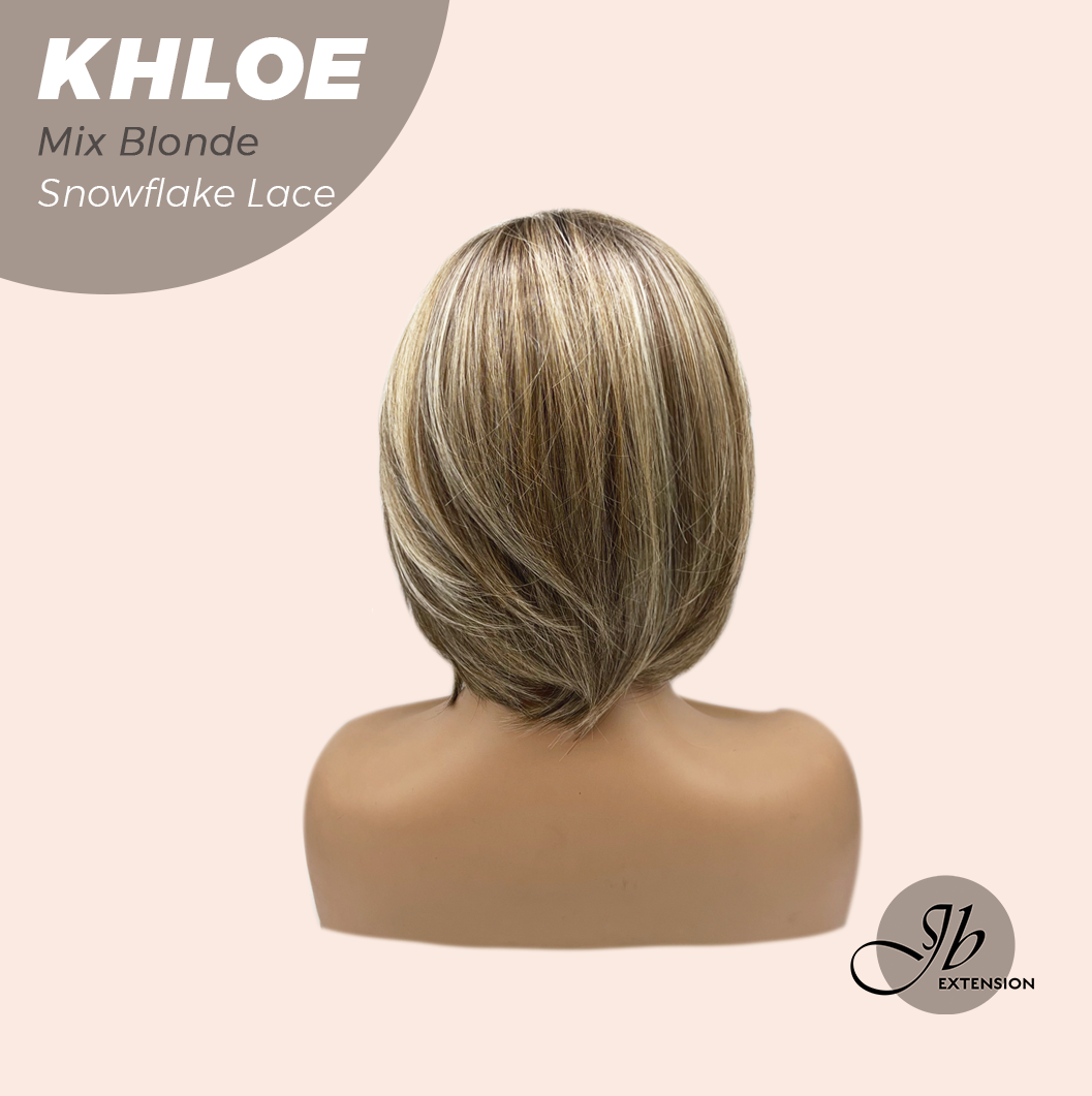 JBEXTENSION 12 Inches Bob Cut Mix Blonde Pre-Cut Snowflake Lace Frontlace Glueless Wig KHLOE MIX BLONDE【PERMATEASE】【BENDY EAR TABS】