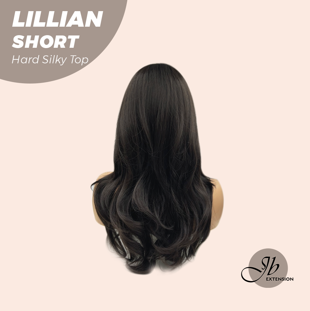 JBEXTENSION 22 Inches Scalpiana Tea Black Darkest Brown Curly 3.5X4 Hard Silky Top Natural Scalp Effect Wig LILLIAN SILKY TOP SHORT