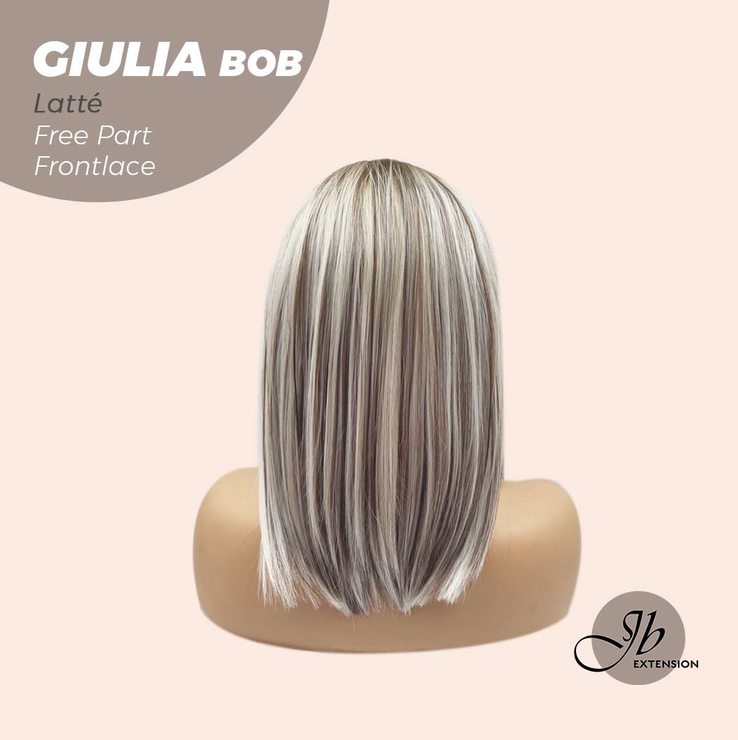 JBEXTENSION 14 Inches Bob Cut Mix Color With Highlight Free Part Pre-Cut Frontlace Glueless Wig GIULIA BOB LATTé (FREE PARTING)