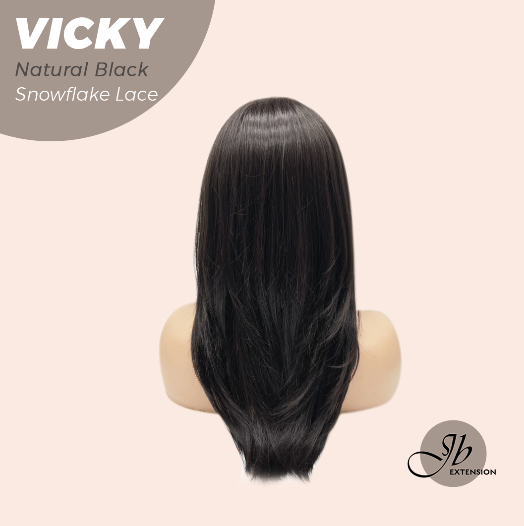 JBEXTENSION 20 Inches Natural Black Pre-Cut Snowflake Lace Frontlace Glueless Wig VICKY NATURAL BLACK【PERMATEASE】【BENDY EAR TABS】