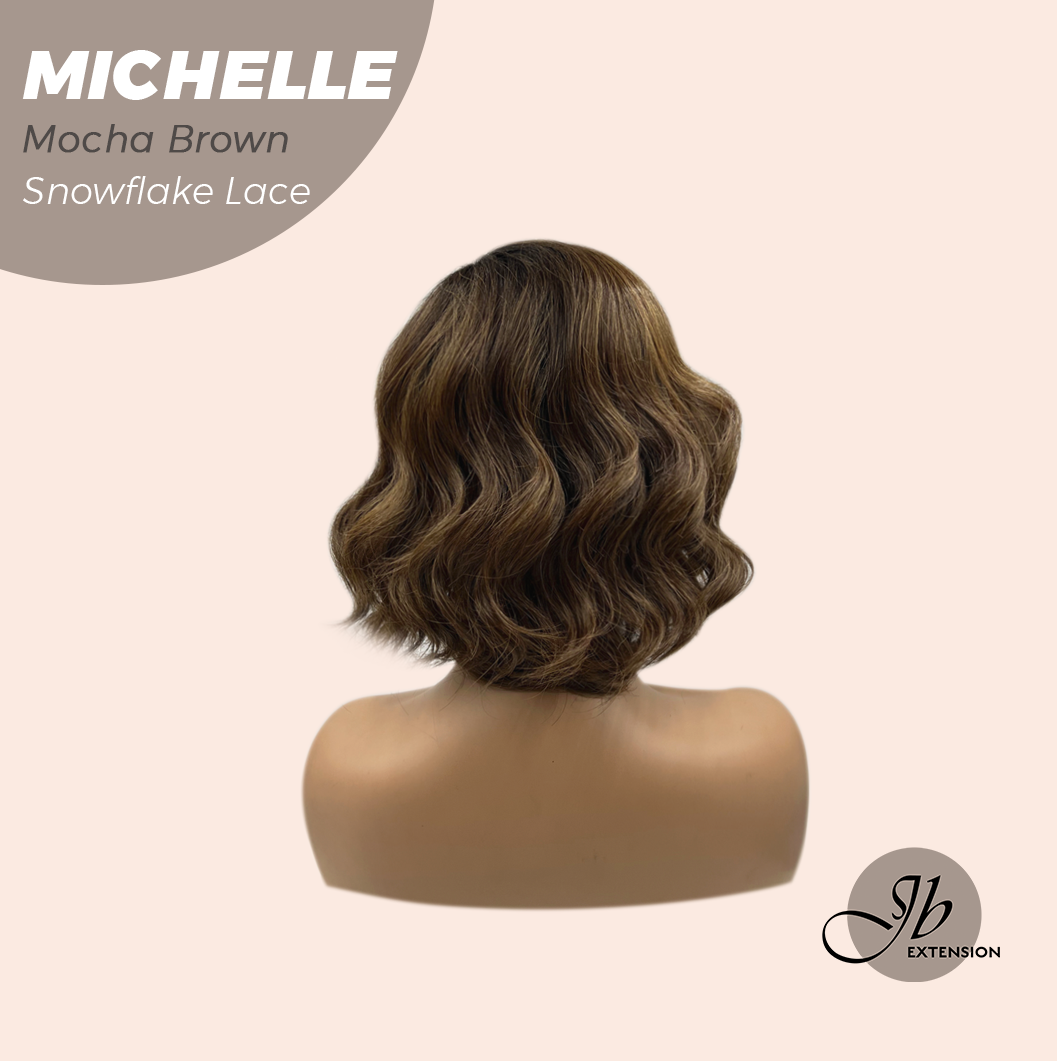 JBEXTENSION 10 Inches Mocha Brown Pre-Cut Side Part Snowflake Lace Frontlace Glueless Wig MICHELLE MOCHA BROWN【BENDY EAR TABS】