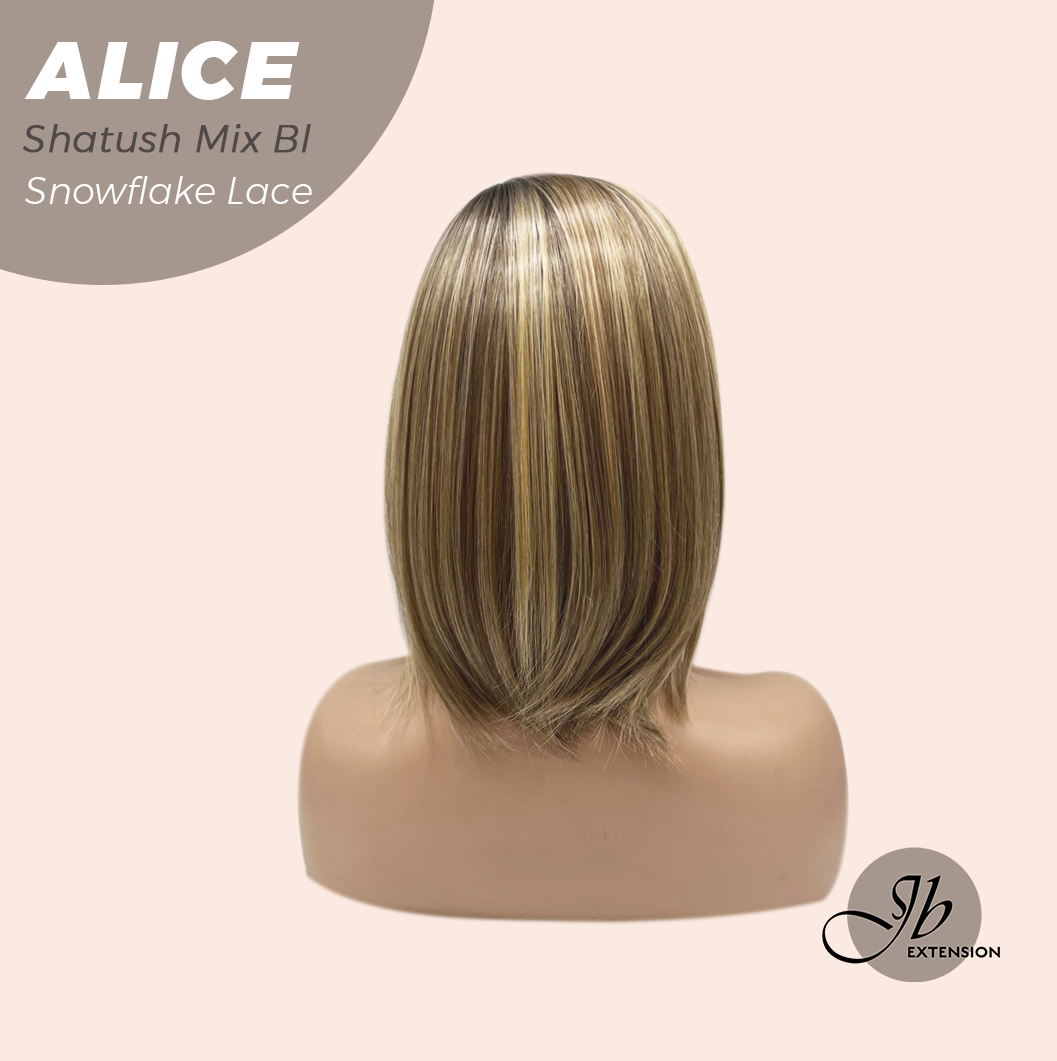 JBEXTENSION 12 Inches Shatush Mix Blonde Pre-Cut Side Part Snowflake Lace Frontlace Glueless Wig ALICE SHATUSH MIX BLONDE【BENDY EAR TABS】- S/M