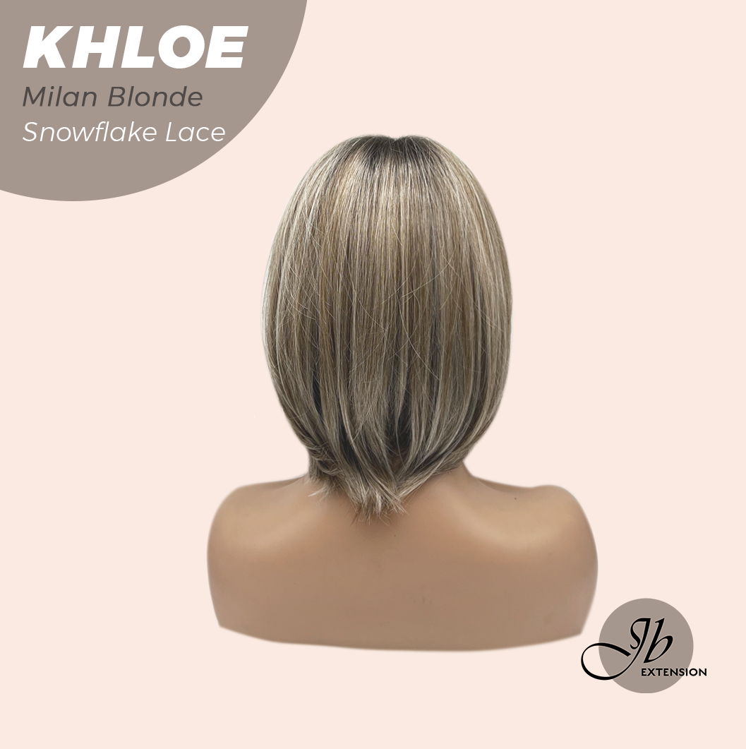 JBEXTENSION 12 Inches Bob Cut Milan Blonde Pre-Cut Snowflake Lace Frontlace Glueless Wig KHLOE MILAN BLONDE【PERMATEASE】【BENDY EAR TABS】