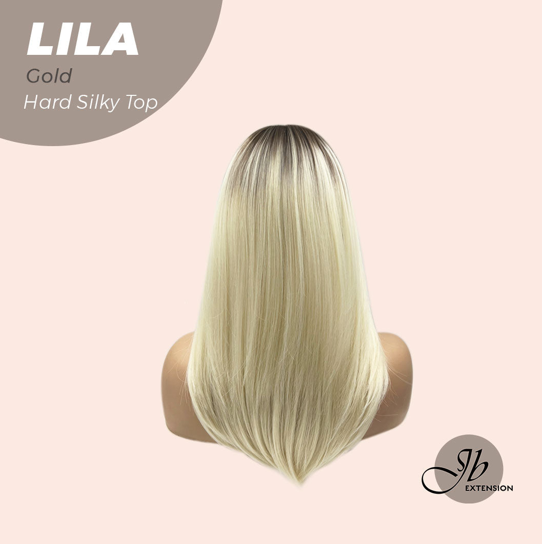JBEXTENSION 20 Inches Scalpiana Blonde Wolf Cut 3.5X4 Hard Silky Top Natural Scalp Effect Wig With Bangs LILA GOLD