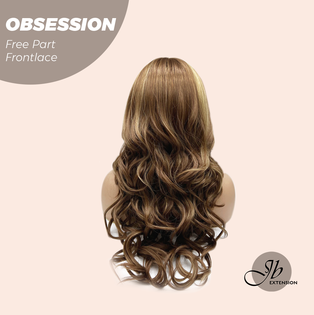 JBEXTENSION 24 Inches Brown With Highlight Wave 13X6 Pre-Cut Free Part Frontlace Glueless Wig OBSESSION