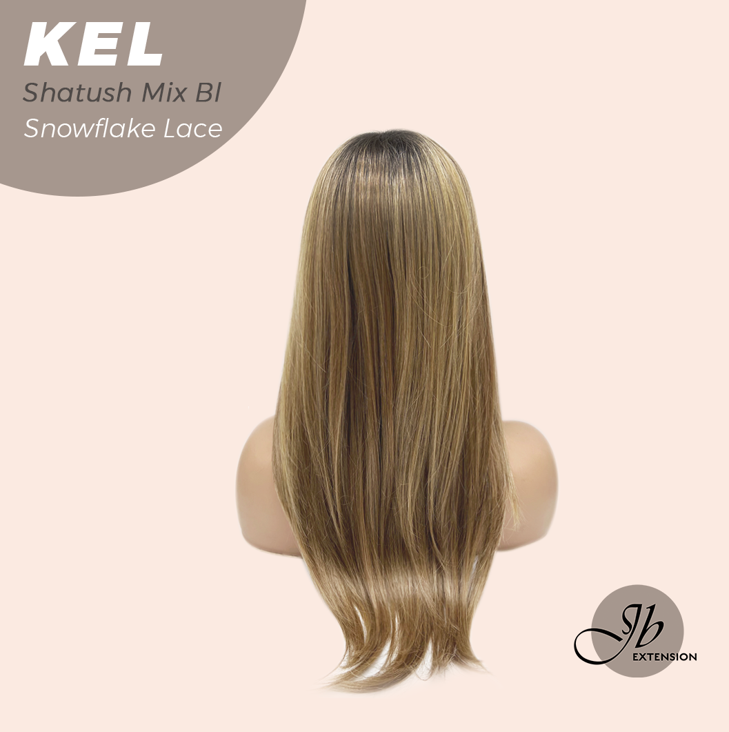 JBEXTENSION 22 Inches Shatush Mix Blonde Pre-Cut Snowflake Lace Frontlace Glueless Wig KEL SHATUSH MIX BLONDE【PERMATEASE】【BENDY EAR TABS】