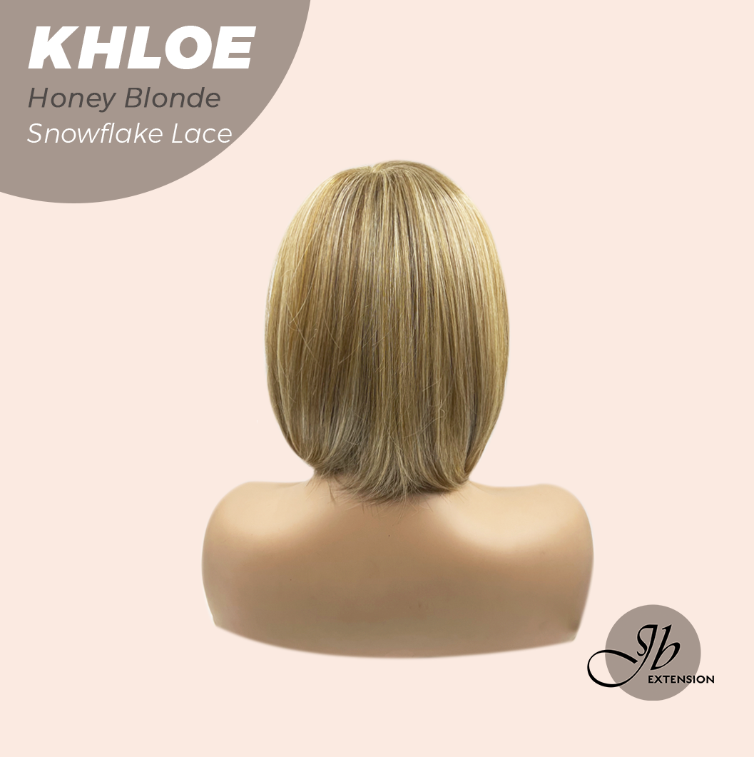 JBEXTENSION 12 Inches Bob Cut Honey Blonde Pre-Cut Snowflake Lace Frontlace Glueless Wig KHLOE HONEY BLONDE【PERMATEASE】【BENDY EAR TABS】
