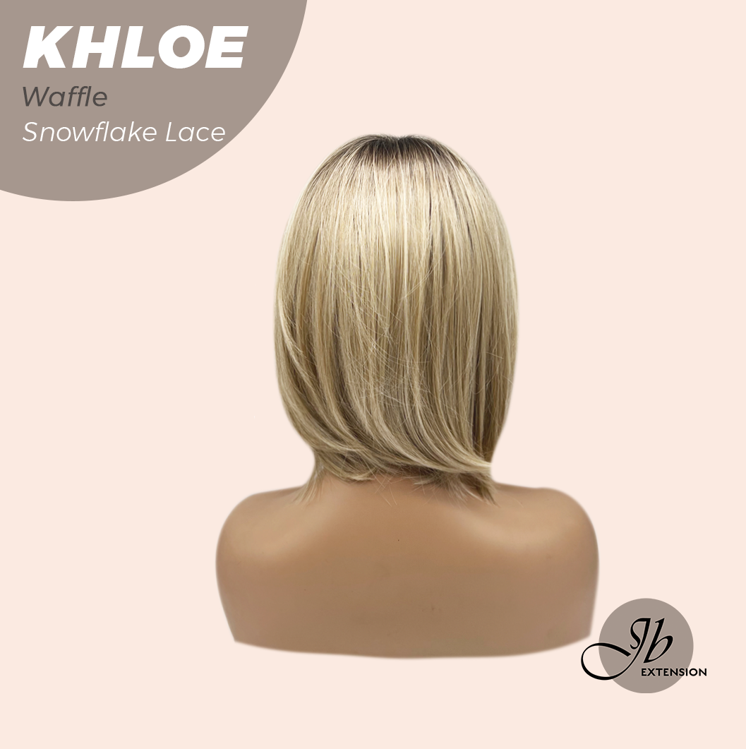 JBEXTENSION 12 Inches Bob Cut Waffle Pre-Cut Snowflake Lace Frontlace Glueless Wig KHLOE WAFFLE【PERMATEASE】【BENDY EAR TABS】- M/L