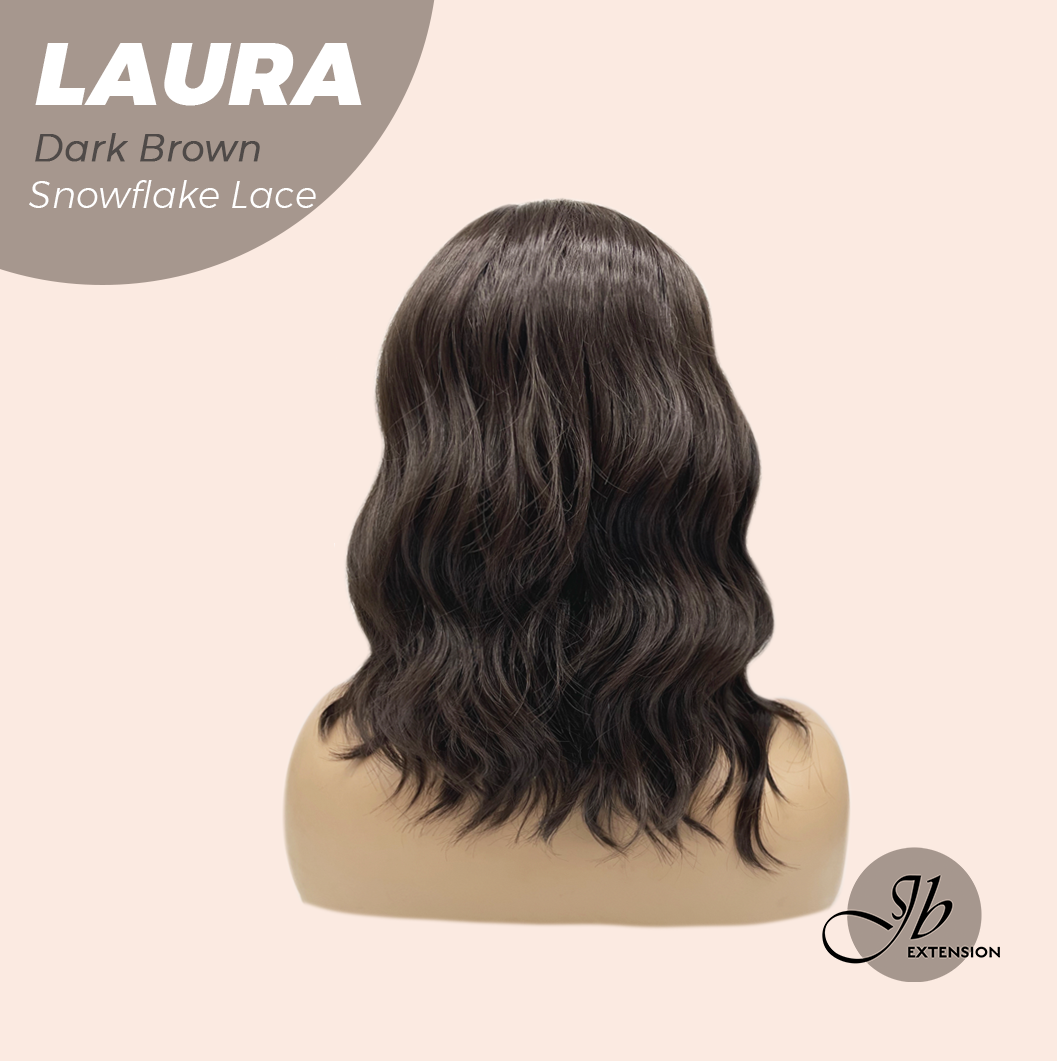 JBEXTENSION 14 Inches Dark Brown Pre-Cut Side Part Snowflake Lace Frontlace Glueless Wig LAURA SNOWFLAKE DARK BROWN【BENDY EAR TABS】- M/L
