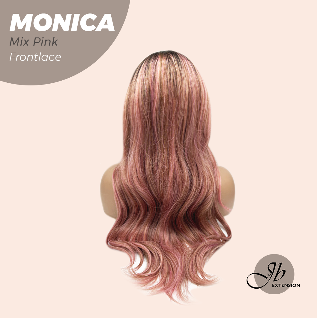 JBEXTENSION 26 Inches Curly Mix Pink Pre-Cut Frontlace Glueless Wig MONICA MIX PINK