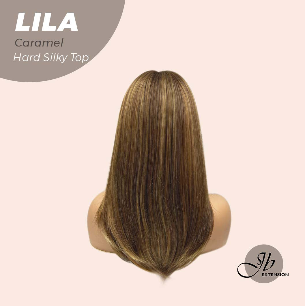 JBEXTENSION 20 Inches Scalpiana Brown with Highlight Wolf Cut 3.5X4 Hard Silky Top Natural Scalp Effect Wig With Bangs LILA CARAMEL