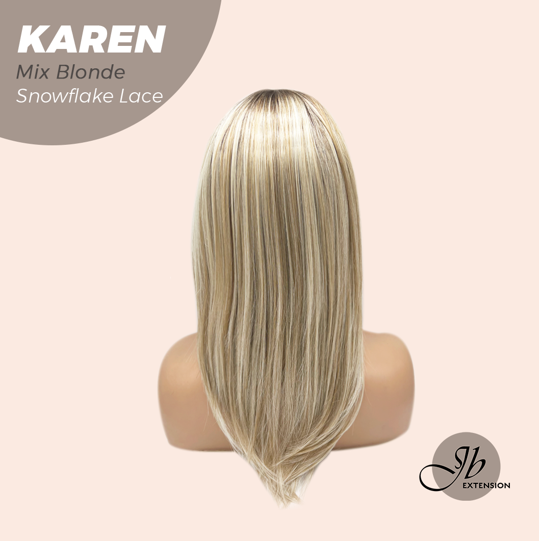 JBEXTENSION 18 Inches Mix Blonde Pre-Cut T Part Snowflake Lace Frontlace Glueless Wig KAREN MIX BLONDE【BENDY EAR TABS】