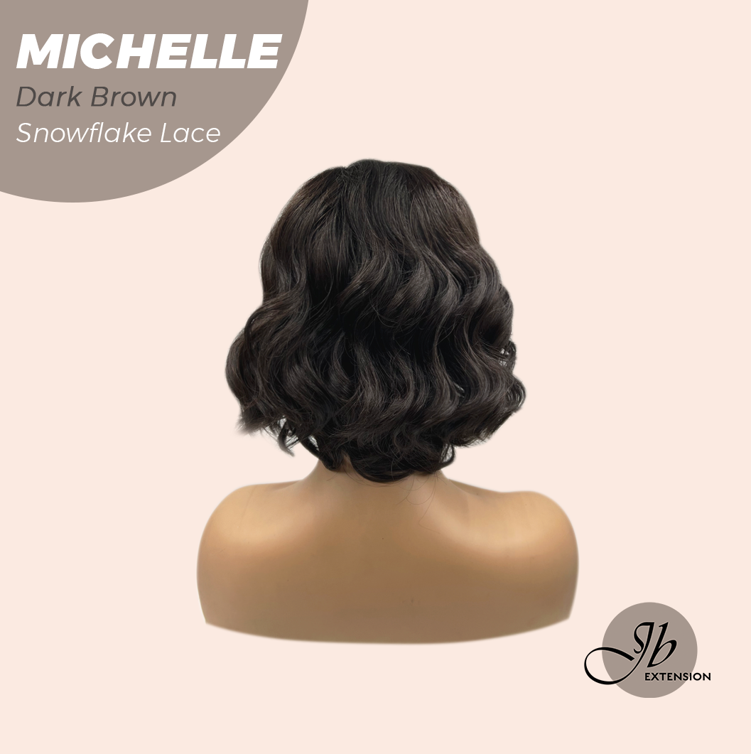 JBEXTENSION 10 Inches Dark Brown Pre-Cut Side Part Snowflake Lace Frontlace Glueless Wig MICHELLE DARK BROWN【BENDY EAR TABS】