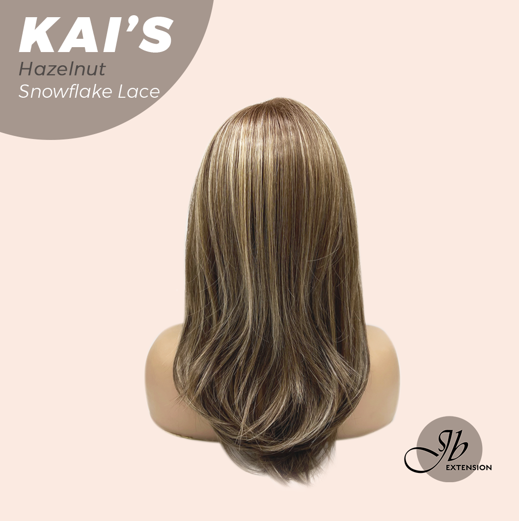 JBEXTENSION 18 Inches Hazelnut Blonde Highlight Pre-Cut Snowflake Lace Frontlace Glueless Wig KAI'S HAZELNUT【PERMATEASE】【BENDY EAR TABS】- M/L