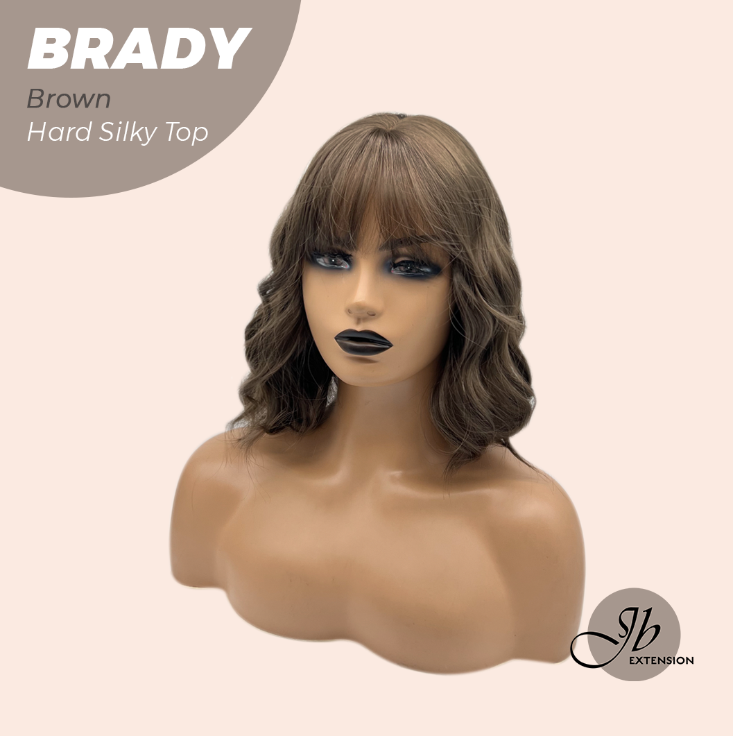 JBEXTENSION 12 Inches Scalpiana Wave Brown 3.5X4 Hard Silky Top Natural Scalp Effect Wig with Bang BRADY BROWN