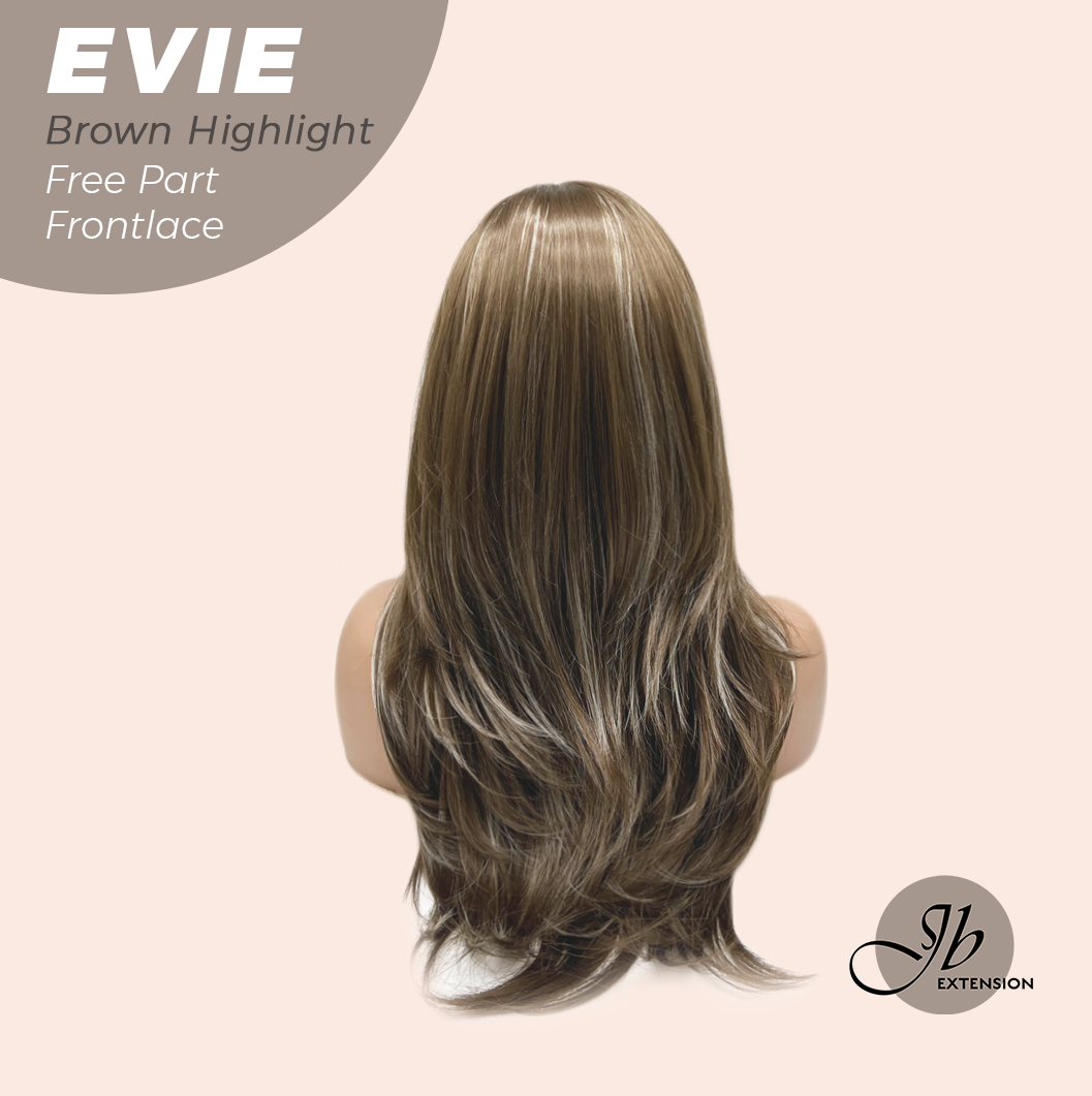 JBEXTENSION 22 Inches Brown with Blonde Highlight Pre-Cut Free Part Frontlace Glueless Wig EVIE BROWN HIGHLIGHT