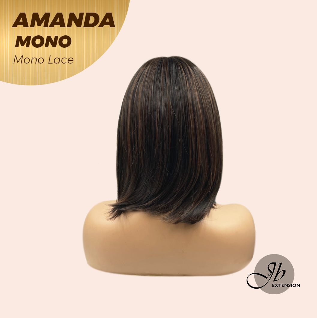 [PRE-ORDER] JBEXTENSION AMANDA MONO Full Monofilament Handmade Full Lace Full Hand Tied Wig 10 Inches Black With Caramel Highlight Mono Lace Handmade Futura Fiber Wig Glueless Wig AMANDA MONO【BENDY EAR TABS】