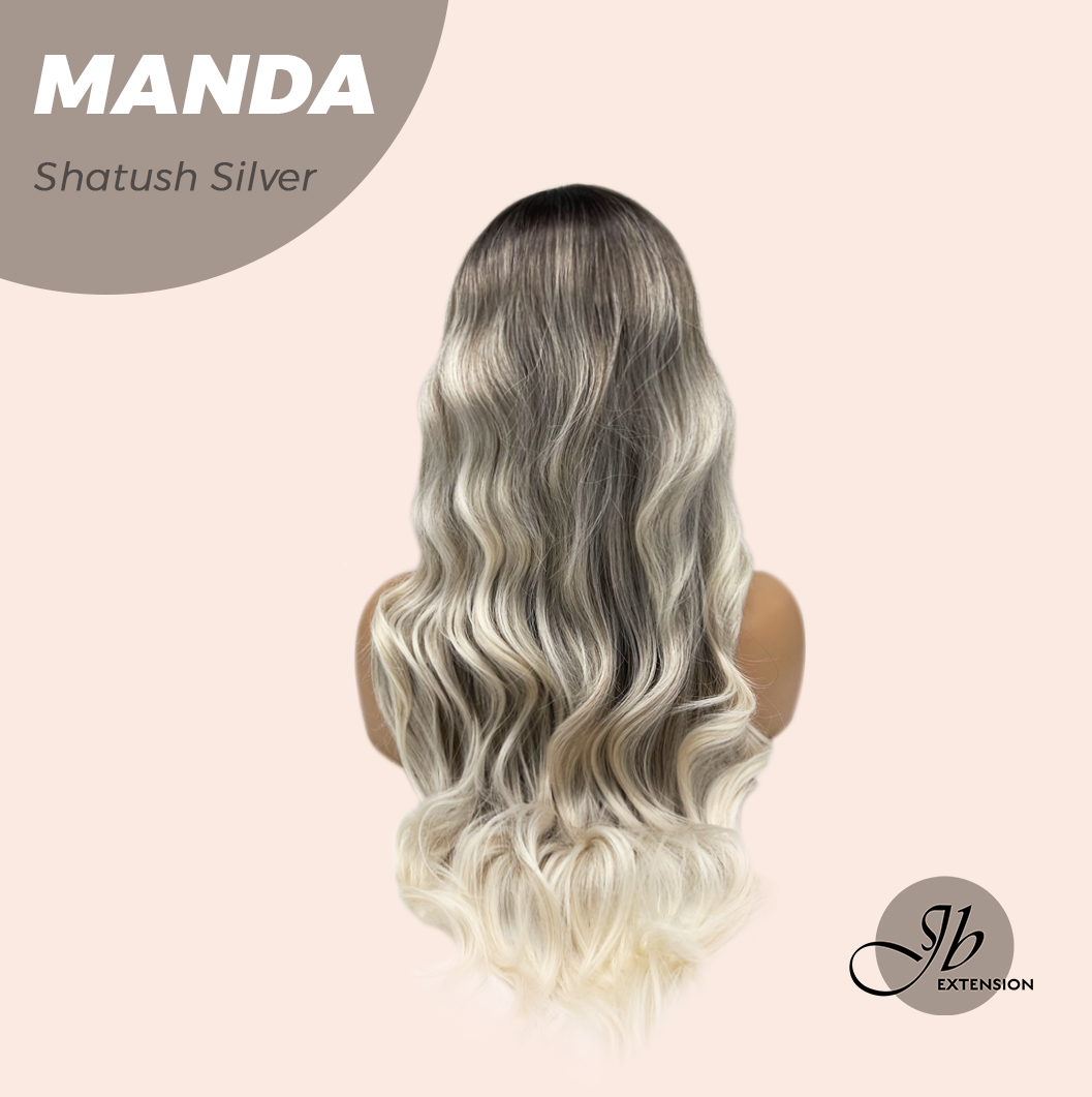 JBEXTENSION 26 Inches Long Shatush Silver Body Wave With Bangs MANDA SHATUSH SILVER