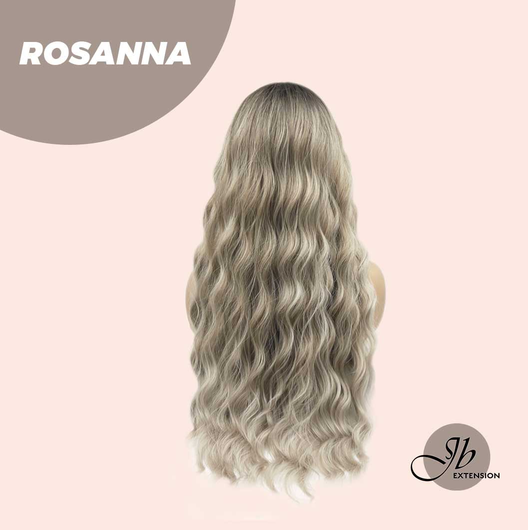 JBEXTENSION 28 Inches Long Body Wave Mix Grey Blonde Wig With Bangs ROSANNA