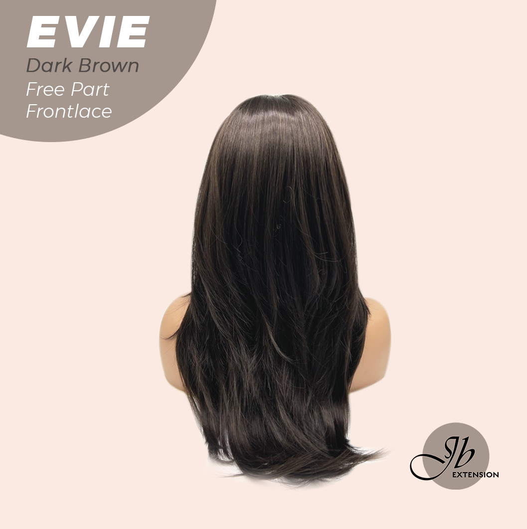 JBEXTENSION 22 Inches Dark Brown Pre-Cut Free Part Frontlace Glueless Wig EVIE DARK BROWN