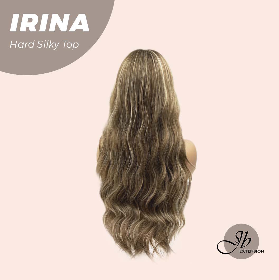 JBEXTENSION 28 Inches Scalpiana Brown With Blonde Highlight Wave 3.5X4 Hard Silky Top Natural Scalp Effect Wig IRINA