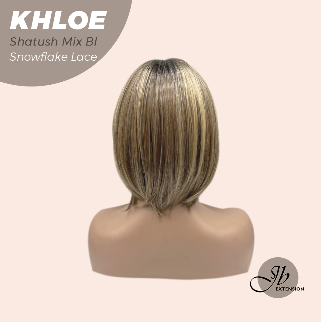 JBEXTENSION 12 Inches Bob Cut Shatush Mix Blonde Pre-Cut Snowflake Lace Frontlace Glueless Wig KHLOE SHATUSH MIX BLONDE【PERMATEASE】【BENDY EAR TABS】
