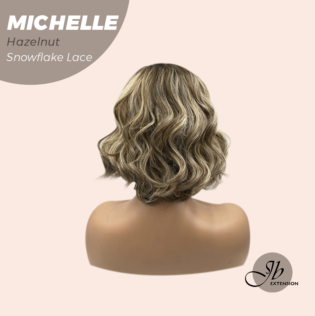JBEXTENSION 10 Inches Hazelnut Blonde Highlight Pre-Cut Side Part Snowflake Lace Frontlace Glueless Wig MICHELLE HAZELNUT【BENDY EAR TABS】