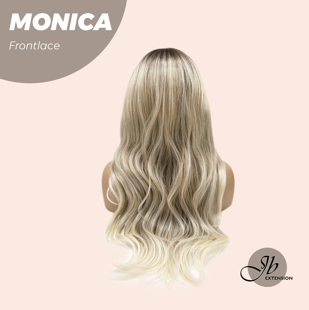 JBEXTENSION 26 Inches Curly Ash Blonde with Dark Root Pre-Cut Frontlace Glueless Wig MONICA