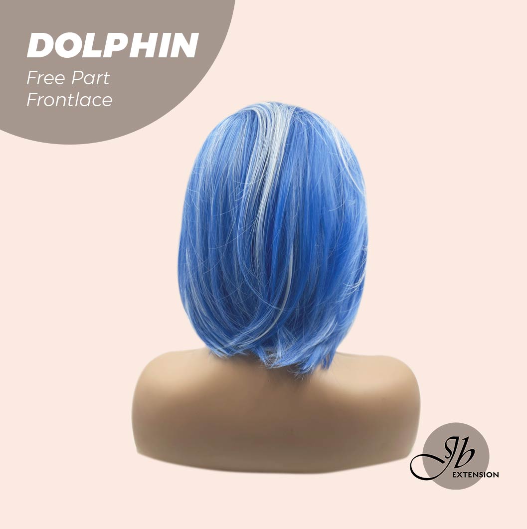 JBEXTENSION 12 Inches Bob Cut Blue With White Highlight Free Part Pre-Cut Frontlace Glueless Wig DOLPHIN