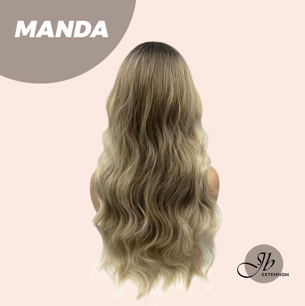 Get the Influencer Look with JBEXTENSION 26 Inches Mix Blonde With Dark Root Body Wave With Bangs MANDA