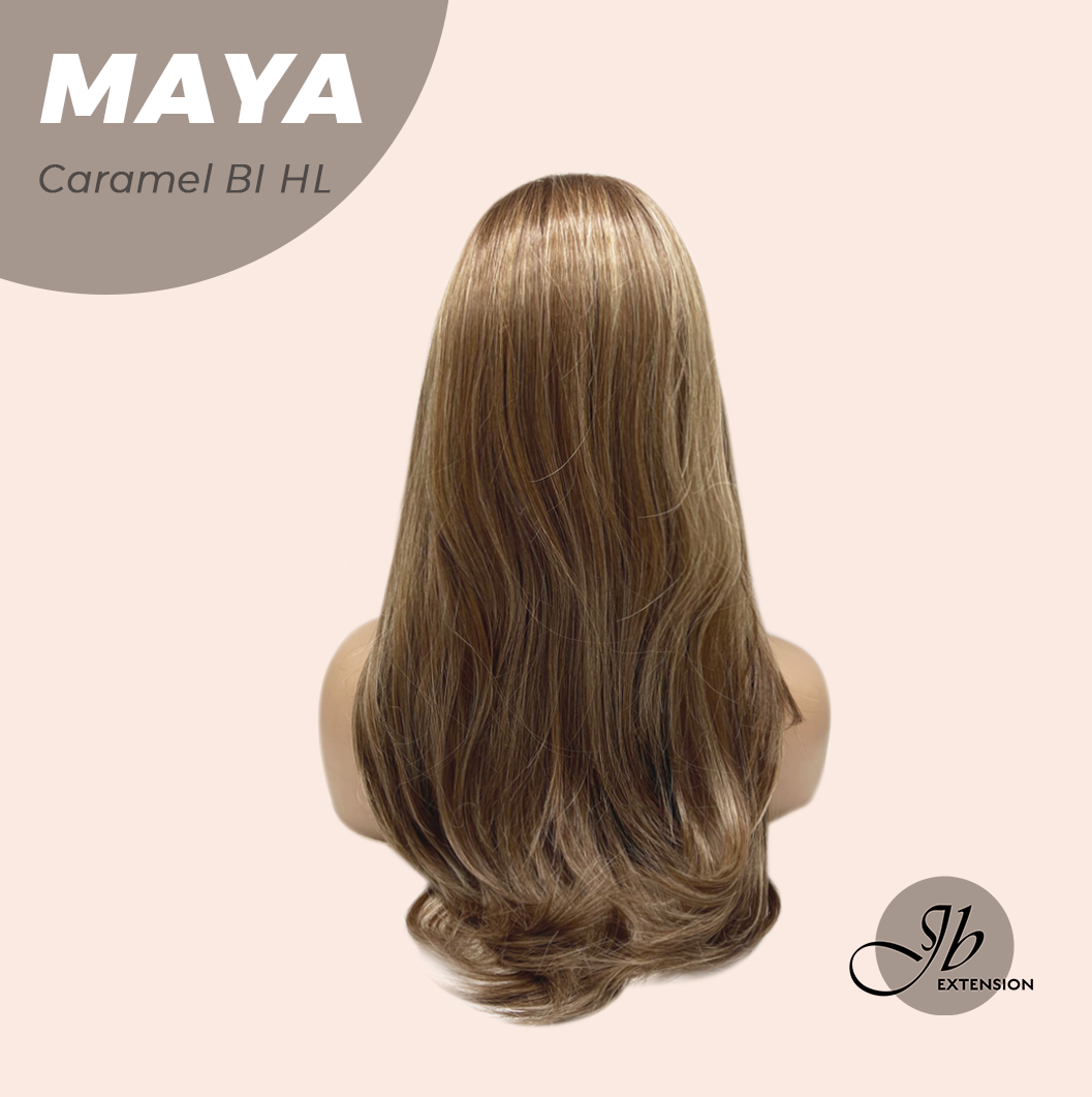 JBEXTENSION 22 Inches Caramel Blonde Highlight Women Fashion Full Machine Wig MAYA CARAMEL BLONDE HIGHLIGHT【PLUS PERMATEASE】【BENDY EAR TABS】