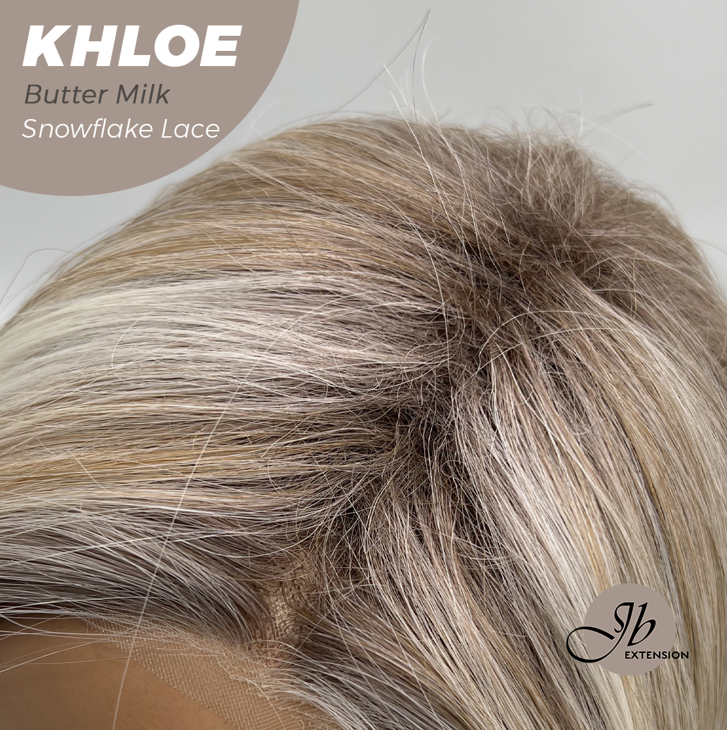 JBEXTENSION 12 Inches Bob Cut Butter Milk Pre-Cut Snowflake Lace Frontlace Glueless Wig KHLOE BUTTER MILK【PERMATEASE】【BENDY EAR TABS】- M/L