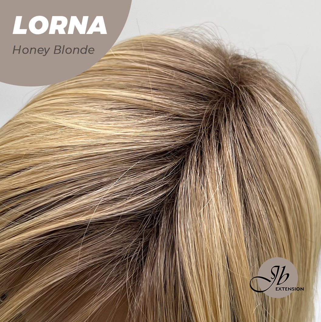 JBEXTENSION 18 Inches Honey Blonde Curly Women Fashion Full Machine Wig With Bangs LORNA HONEY BLONDE【PLUS PERMATEASE】【BENDY EAR TABS】