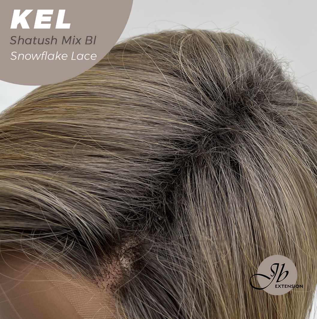 JBEXTENSION 22 Inches Shatush Mix Blonde Pre-Cut Snowflake Lace Frontlace Glueless Wig KEL SHATUSH MIX BLONDE【PERMATEASE】【BENDY EAR TABS】