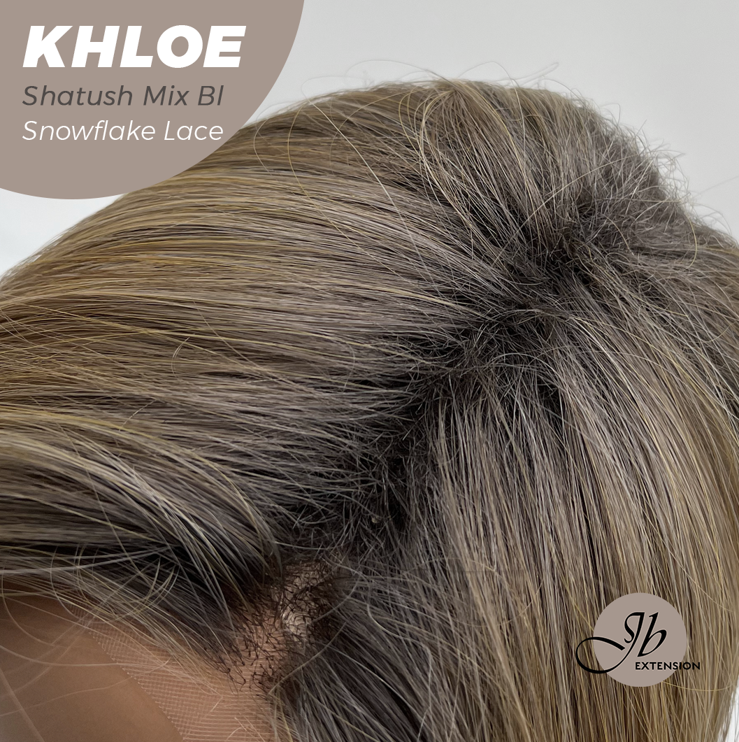 JBEXTENSION 12 Inches Bob Cut Shatush Mix Blonde Pre-Cut Snowflake Lace Frontlace Glueless Wig KHLOE SHATUSH MIX BLONDE【PERMATEASE】【BENDY EAR TABS】- M/L