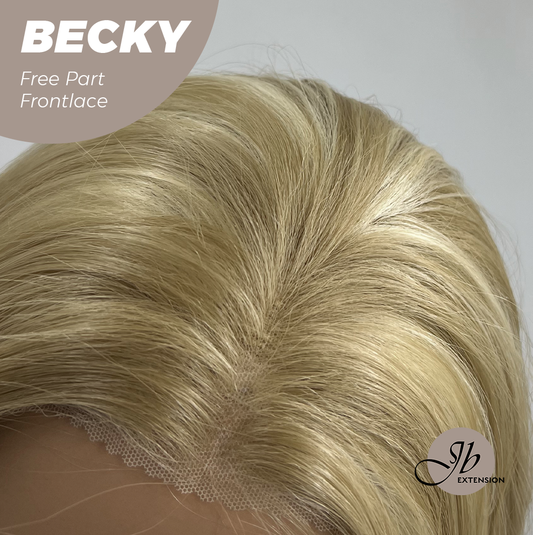 JBEXTENSION 28 Inches Blonde Curly Fiber X, Tangle Less Pre-Cut Free Part Frontlae Glueless Wig BECKY