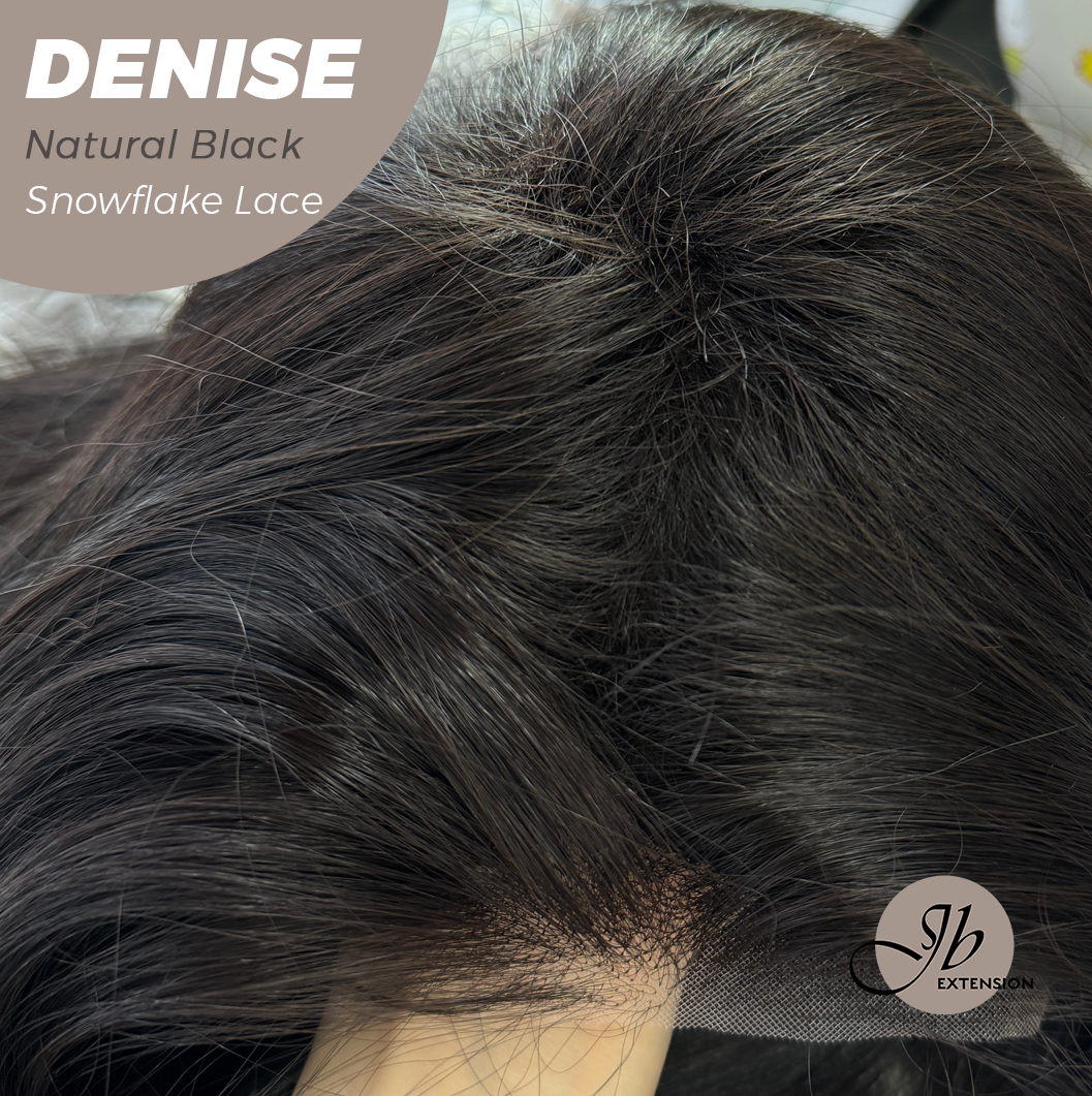 JBEXTENSION 24 Inches Natural Black Wave Pre-Cut Snowflake Lace Frontlace Glueless Wig DENISE NATURAL BLACK【PERMATEASE】【BENDY EAR TABS】- M/L