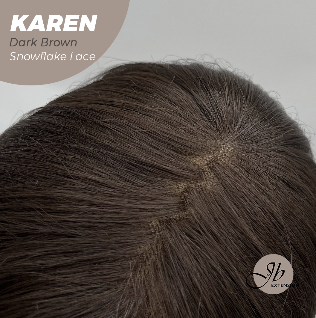 JBEXTENSION 18 Inches Dark Brown Pre-Cut T Part Snowflake Lace Frontlace Glueless Wig KAREN DARK BROWN【BENDY EAR TABS】