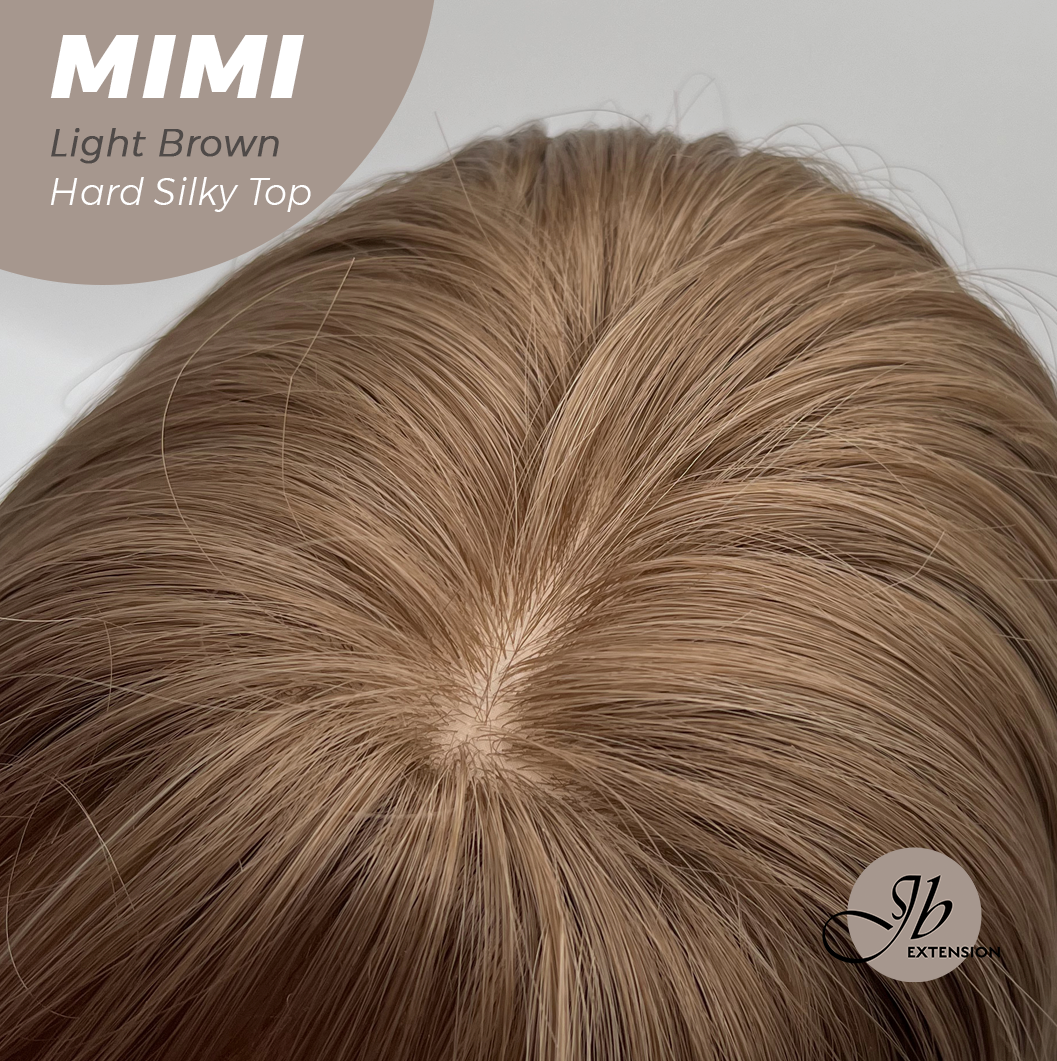 HOT OF SEASON - 16 Inches Scalpiana 3.5X4 Hard Silky Top Natural Scalp Effect Light Brown Body Wave Wig With Bangs Wig MIMI SILK TOP LIGHT BROWN