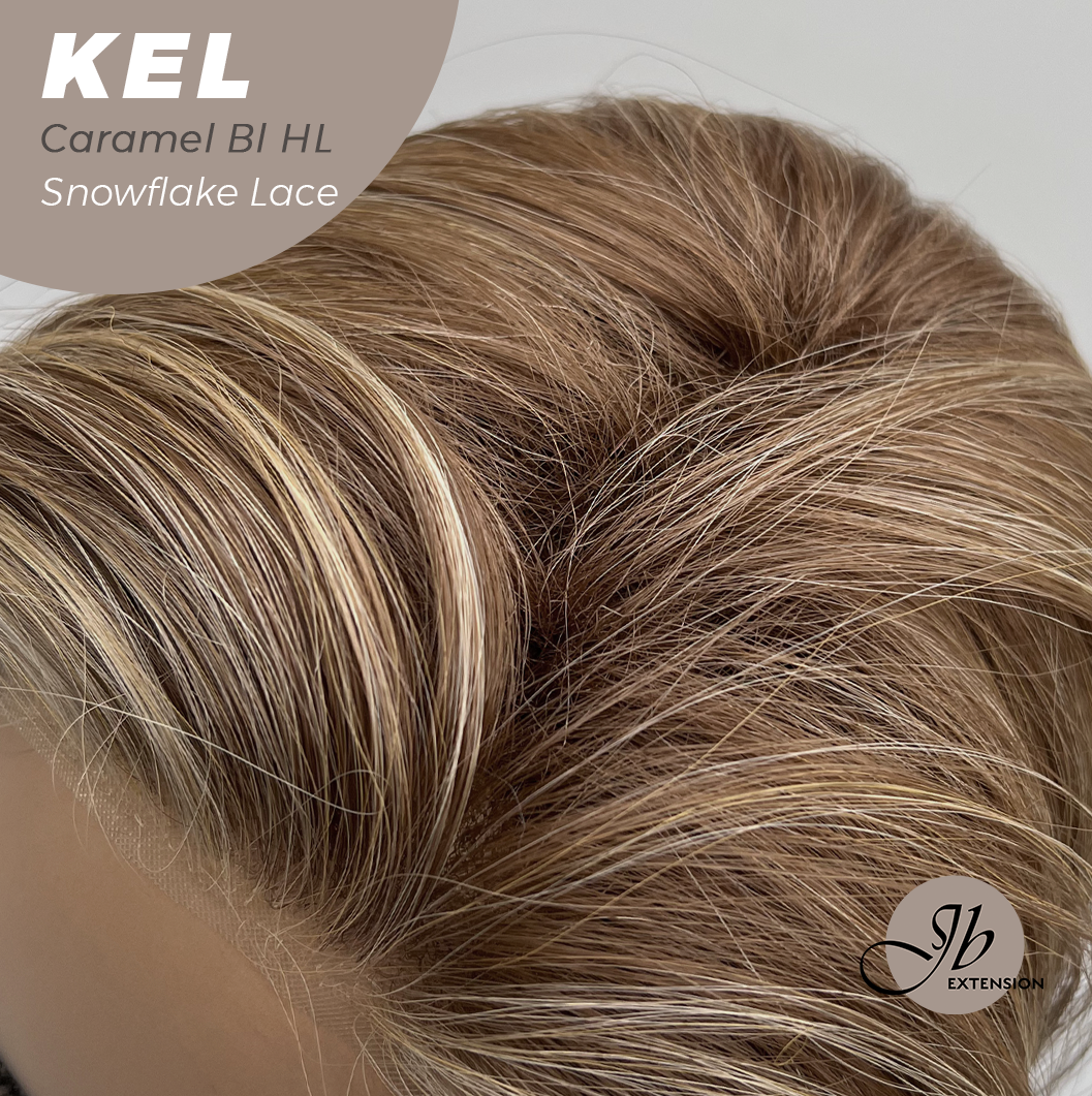 JBEXTENSION 22 Inches Caramel Blonde Highlight Pre-Cut Snowflake Lace Frontlace Glueless Wig KEL CARAMEL BLONDE HIGHLIGHT【PERMATEASE】【BENDY EAR TABS】