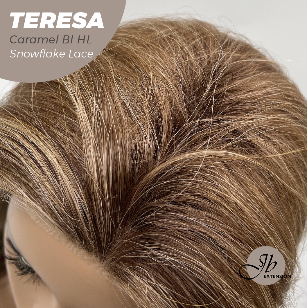 JBEXTENSION 18 Inches Caramel Blonde Highlight Pre-Cut Snowflake Lace Frontlace Glueless Wig TERESA CARAMEL BLONDE HIGHLIGHT【PERMATEASE】【BENDY EAR TABS】