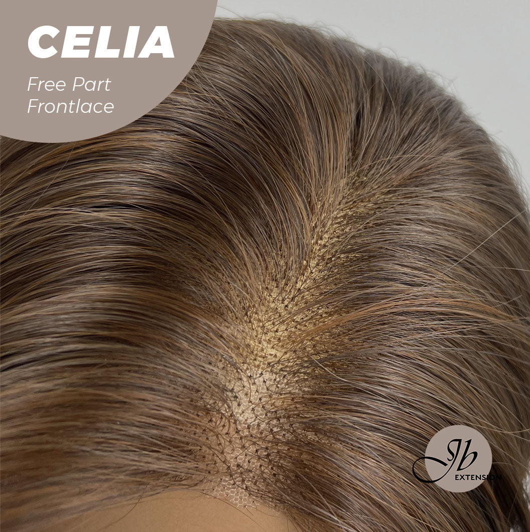 JBEXTENSION 22 Inches Mix Brown Curly Pre-Cut Frontace Wave Glueless Wig CELIA