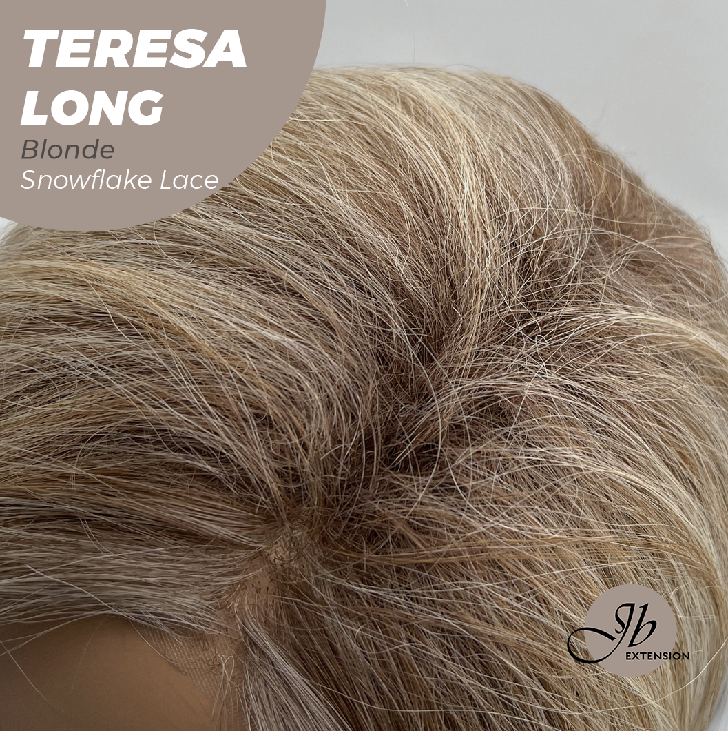 JBEXTENSION 22 Inches Long Blonde Pre-Cut Snowflake Lace Frontlace Glueless Wig TERESA LONG BLONDE【PERMATEASE】【BENDY EAR TABS】- S/M