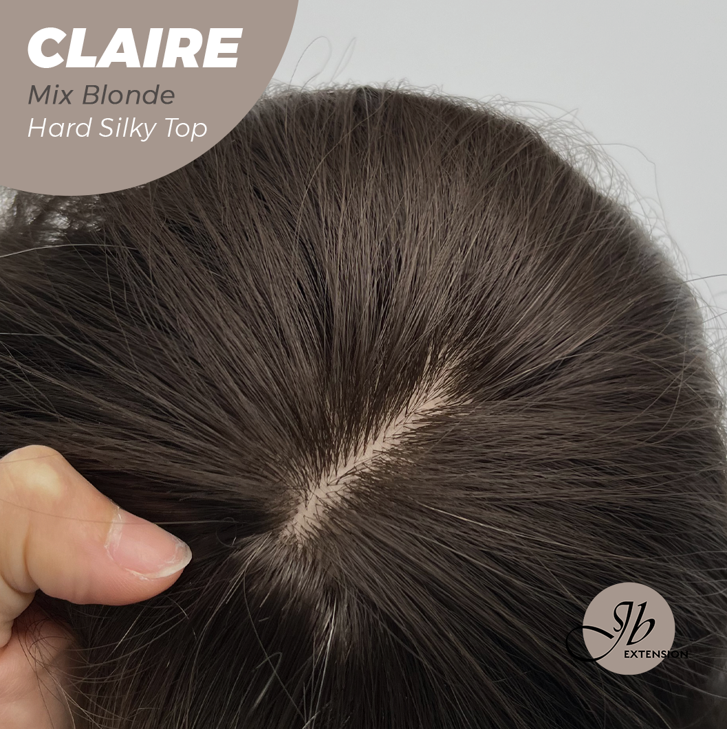 JBEXTENSION 22 Inches Scalpiana Mix Blonde 3.5X4 Hard Silky Top Natural Scalp Effect Women Wig With Bangs CLAIRE SILKY TOP MIX BLONDE