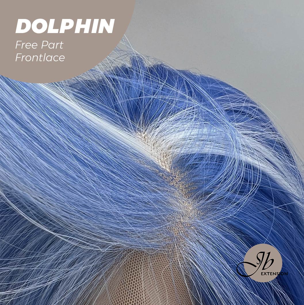 JBEXTENSION 12 Inches Bob Cut Blue With White Highlight Free Part Pre-Cut Frontlace Glueless Wig DOLPHIN