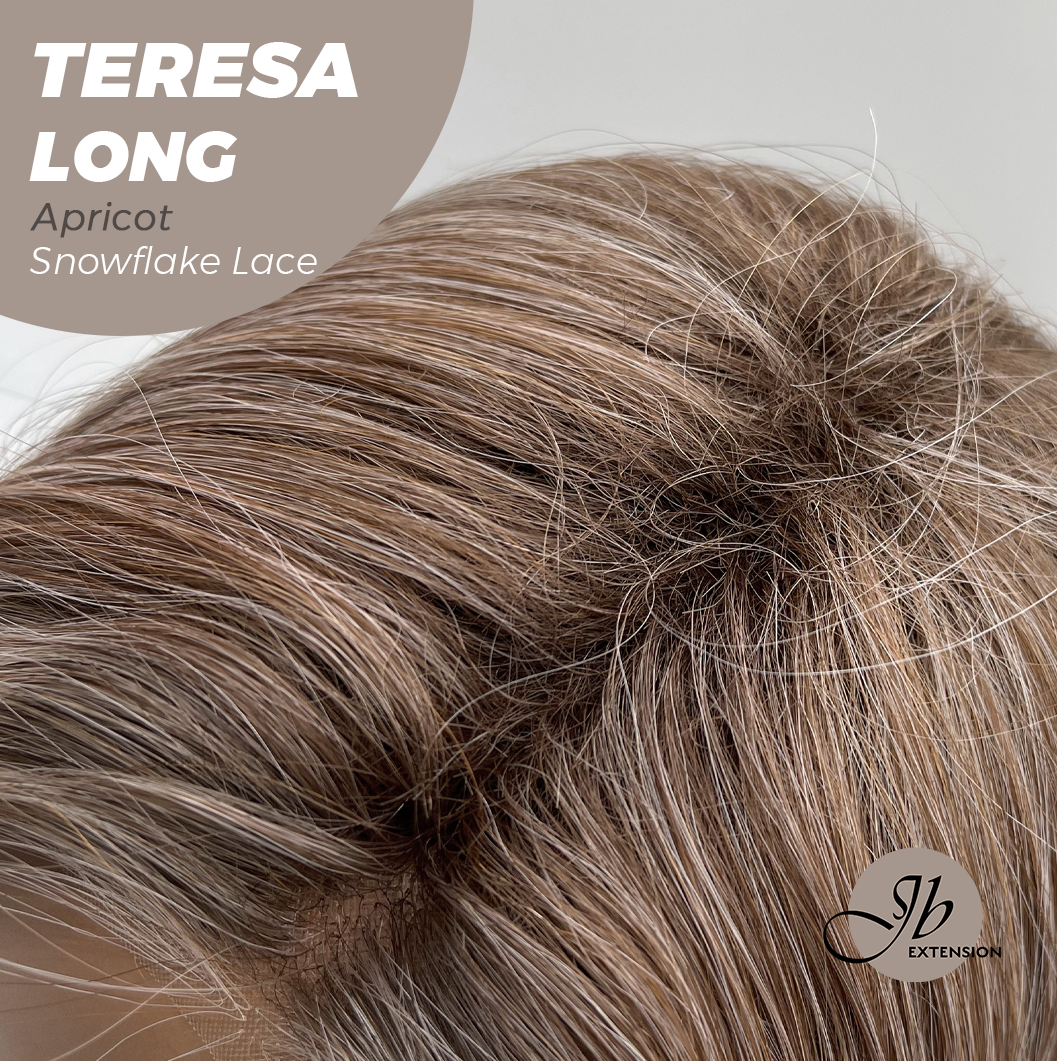 JBEXTENSION 22 Inches Long Apricot Pre-Cut Snowflake Lace Frontlace Glueless Wig TERESA LONG APRICOT【PERMATEASE】【BENDY EAR TABS】